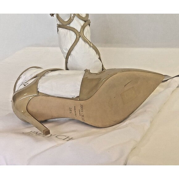 JIMMY CHOO Lancer beige Patent Leather Heel Shoes Women's Size 38.5 NWB - Picture 6 of 12